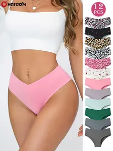 HOTCOM Women's 12Pcs Leopard Print Panties Set Breathable Comfortable Seamless Pastel Knickers for Daily Wear All Seasons Underwear Ice Silk Low Waist