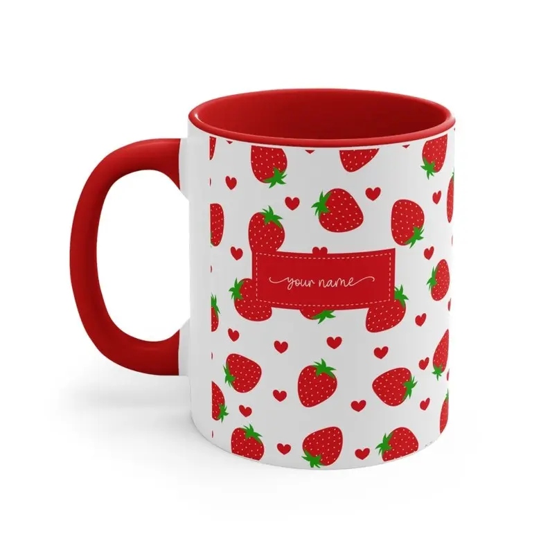 [Sale off up to 50%] Personalized Strawberry Mug, Cottagecore Aesthetic Mug, 11oz Accent Coffee Mug, Gifts For Her, Christmas Gifts, Strawberry Cup