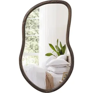 Asymmetrical Wall Mirror Rustic Brown Farmhouse Irregular Mirrors  Framed Mirror for Wall Wall Mirrors Decorative  Mirrors for Wall Living Room Bedroom Entryway