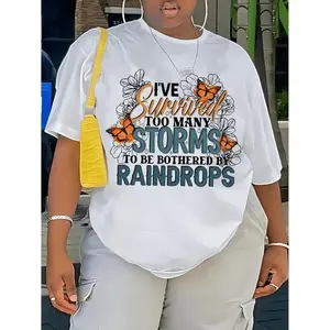 Letter Print T-shirt, Casual Crew Neck Short Sleeve Top For Spring & Summer, Women's Plus Size Clothing