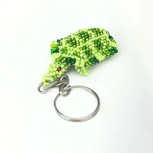 Key Chain Turtle - Green Beaded Design with Silver Key Ring for Easy Access