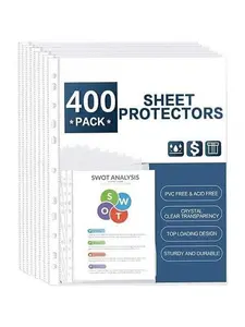 Sheet Protectors,  400 Pack Clear Heavy Duty Plastic Page Protectors Sheet Reinforced 11-Hole Fit for 3 Ring Binder Fits Standard 8.5 x 11 Paper, 9.25 x 11.25 Top , Excluding Acid