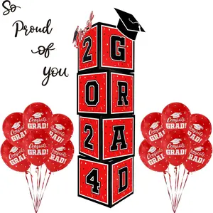 2024 Graduation Decorations Set - So Proud of You - Class of 2024 Balloon Boxes for Memorable Grad Party Supplies, Indoor/Outdoor Congrats Grad Home Door Décor Essentials（red and black）