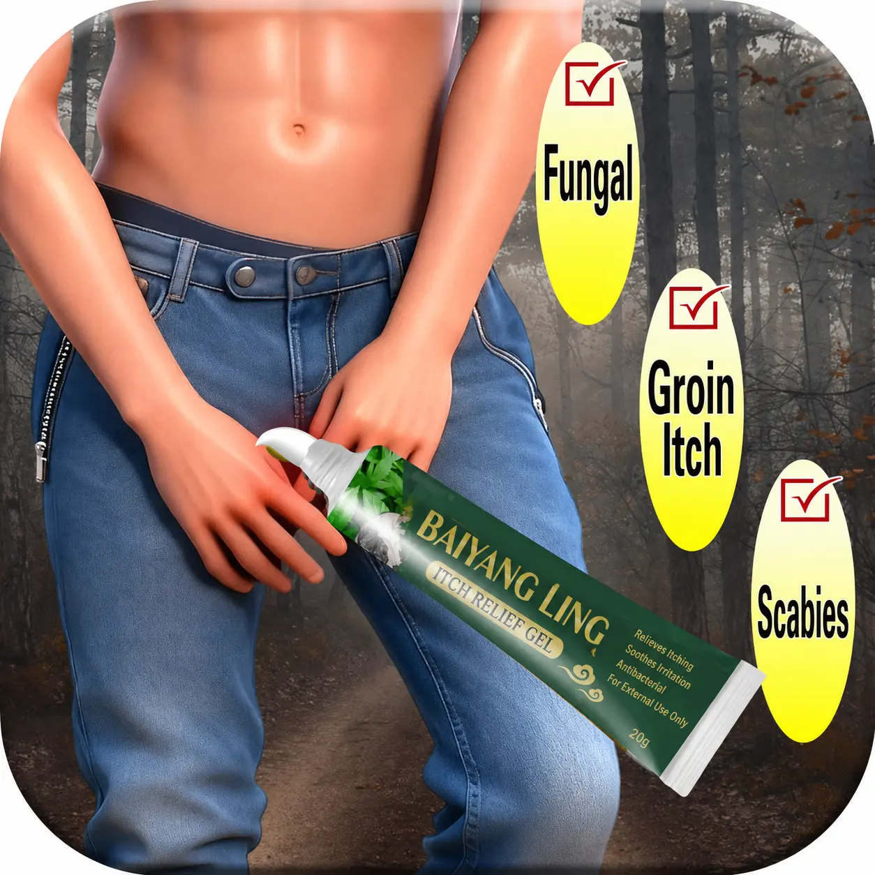 Bai Yang Ling 20g Antibacterial Herbal Skin Cream for Groin & Inner Thigh Itching, Jock Itch, Red Bumps, Chafing, Damp Skin Discomfort and External Intimate-Area Care for Men & Women, Day or Night