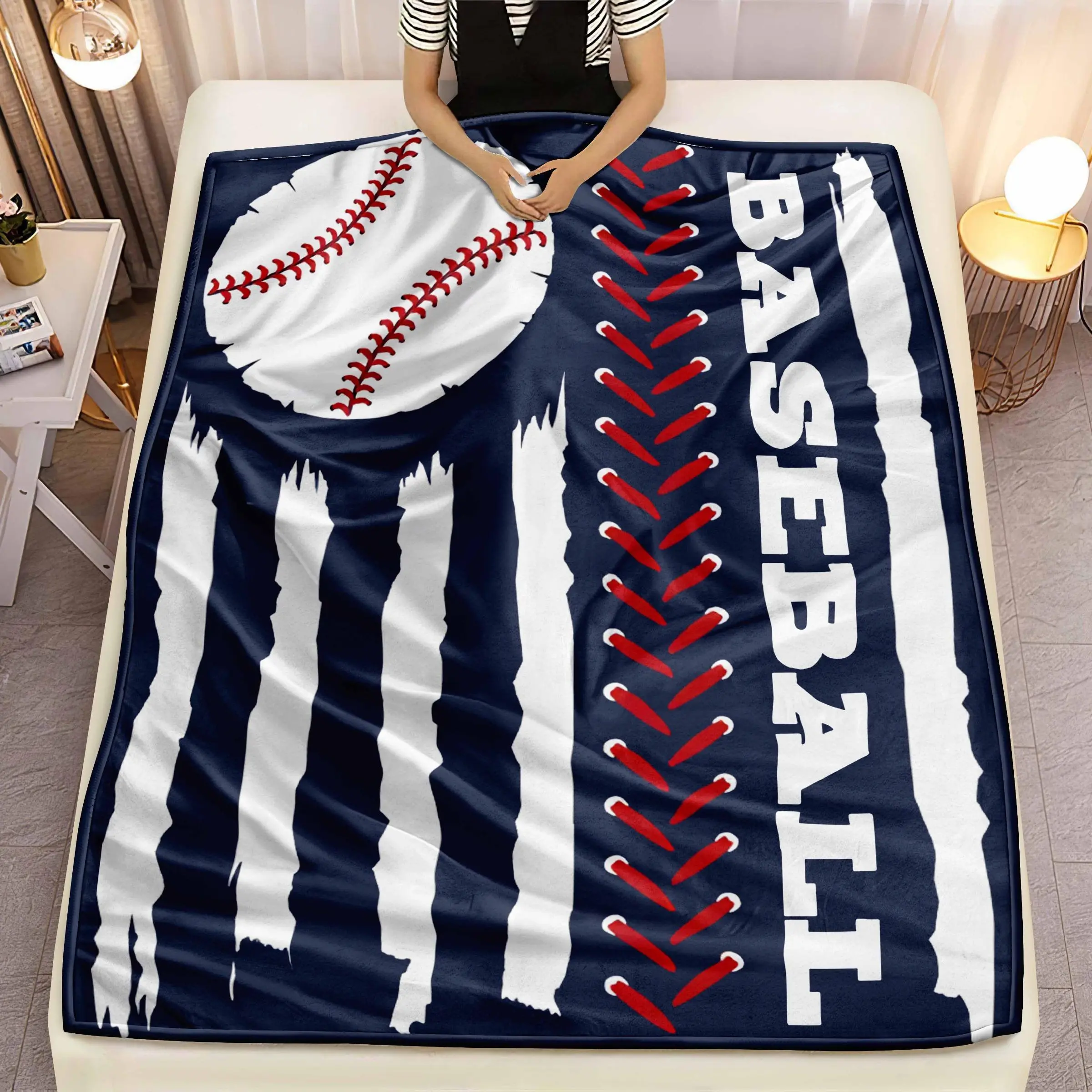 Baseball Flannel Blanket - Warm, cozy throw blanket, perfect for casual sports, napping, extended gaming sessions, home use, travel, camping warmth. Ideal Valentine's Day gift for your boyfriend or Christmas present, Blanket Gifts