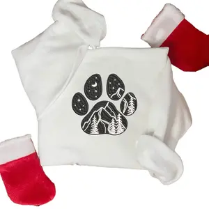 Dog Paw Starry Mountain Custom Embroidered Sweatshirt-Cotton Crewneck, Unisex Design, Comfy, Dog Lovers, Casual, Christmas gift, Furry Friends Menswear Fitted Jersey Polyester Hoodie Loose