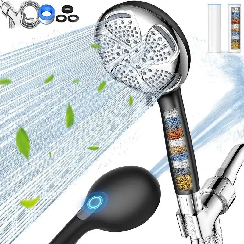 Matte Black High Pressure Filtered Shower Head with 6+1 Spray Modes, Hard Water Filter for Dry Itchy Skin, Vitamin C Infusion, Teflon Tape Included, Power Wash Function, Wall-Mount Thread Design, Ideal for Bathroom & RV