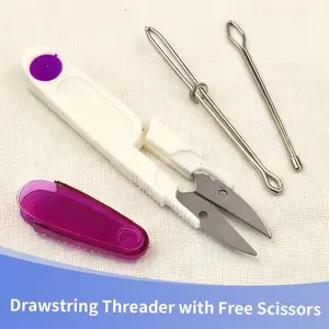 Elastic Waist Rope Threader Tool, Adjustable Strap Threader Clip, Home Sewing Essential, DIY Pants Belt Guide, Portable Handheld Scissors Included