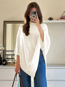 Women's Plain Loose Elegant Fashion Sweater Shawl, Fall & Winter Moderate Fabric Knit Wrap, Stylish Versatile Accessory for Ladies, Knitted Shawl