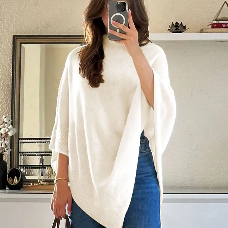 Women's Plain Loose Elegant Fashion Sweater Shawl, Fall & Winter Moderate Fabric Knit Wrap, Stylish Versatile Accessory for Ladies