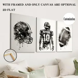 2D Flat, 2D Flat, Set of 3 Personalized Name Custom Posters in 2D Flat Design, Available Framed Or Unframed. Customizable Football Art Canvas Collection, Ideal for Home Decor, Especially for Living Rooms And Bedrooms. A Perfect Artistic Gift