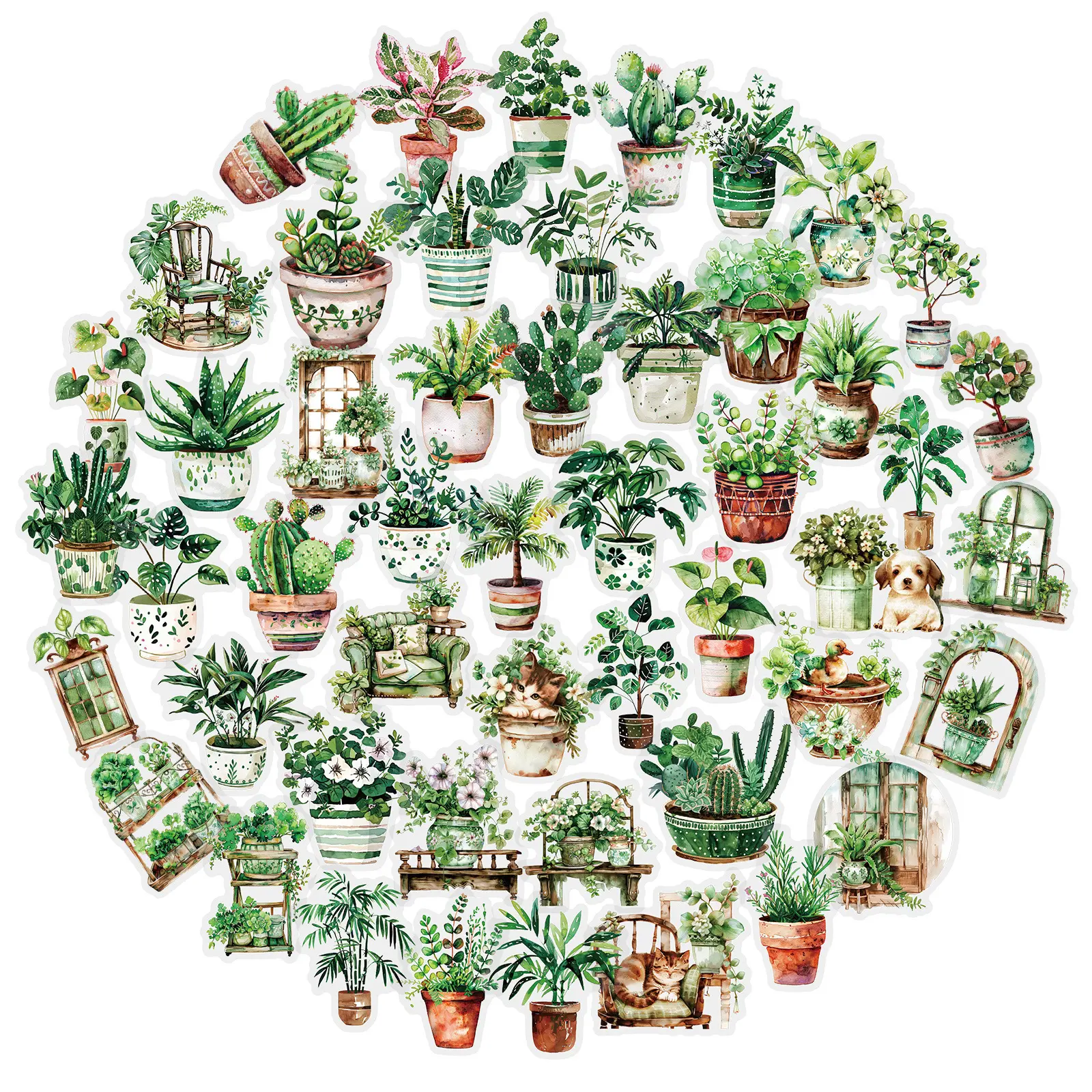 50pcs Green Plant Transparent PET Material Series Graffiti Stickers Suitable for Luggage, Phone Cases, Laptops, Helmets, Skateboards Waterproof Decoration DIY Creative Stickers Accessories