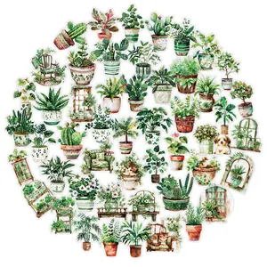 50pcs Green Plant Transparent PET Material Series Graffiti Stickers Suitable for Luggage, Phone Cases, Laptops, Helmets, Skateboards Waterproof Decoration DIY Creative Stickers