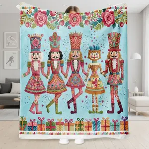 1pc Vintage Nutcracker Ballet Theme with Red Rose Accents Flannel Blanket for Couch/Bed/Nap/Travel High-definition Print Flannel Blanket