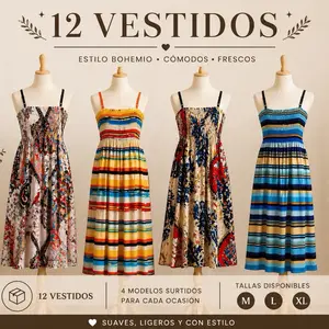 12 Assorted Dresses – Sizes M L XL, Casual Womenswear, Bohemian Style, Comfortable & Fresh, Suaves, Ligeros y con Estilo Fashion Everyday Summer Sleeveless