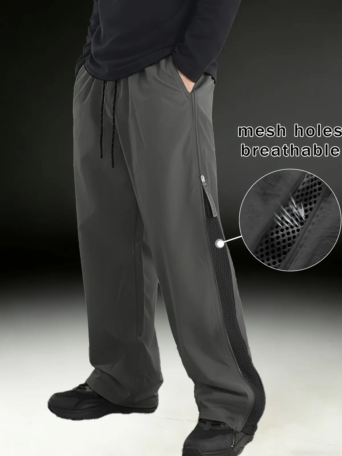 Men's Ventilated Mesh Side Pants - Loose, Breathable, Chill, Non-Denim, Sporty Style, Relaxed Silhouette, All-Season Wear for Weekend Strolls, Casual Events, Loose Men's Pants, Breathable Men's Pants