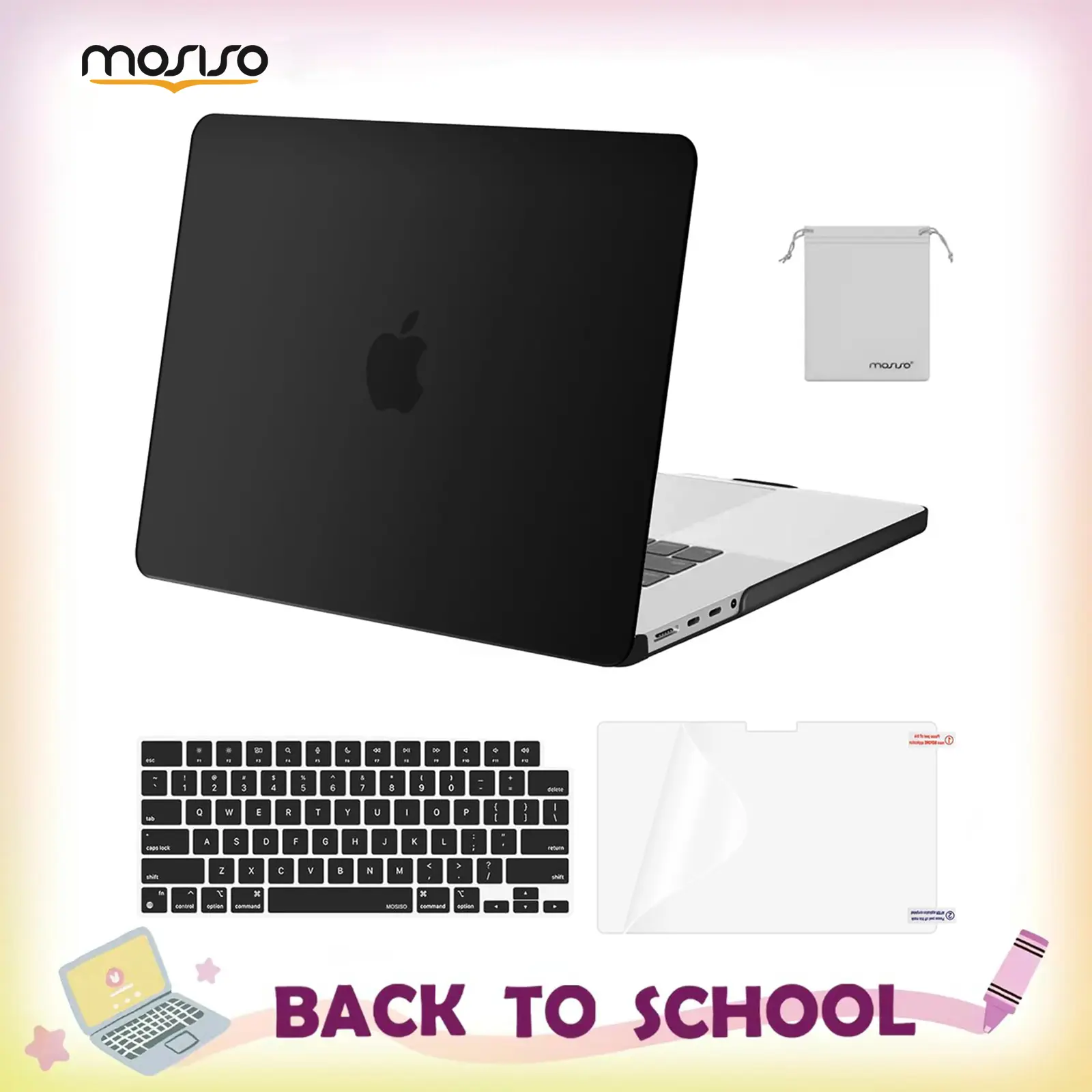 MOSISO Compatible with MacBook Pro 16 inch Case M5 2026 M4 2025 M3 M2 M1 2024-2021 A3429 A3428 A3403 A3186 A2991 A2780 A2485, Protective Hard Shell&Keyboard Cover&Screen Film&Pouch, Waterproof Dust Cover Solutions, School, Water Resistant, Office, Plastic