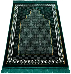 Double Plush Wide Extra Large Prayer Rug - Geometric Noor Green