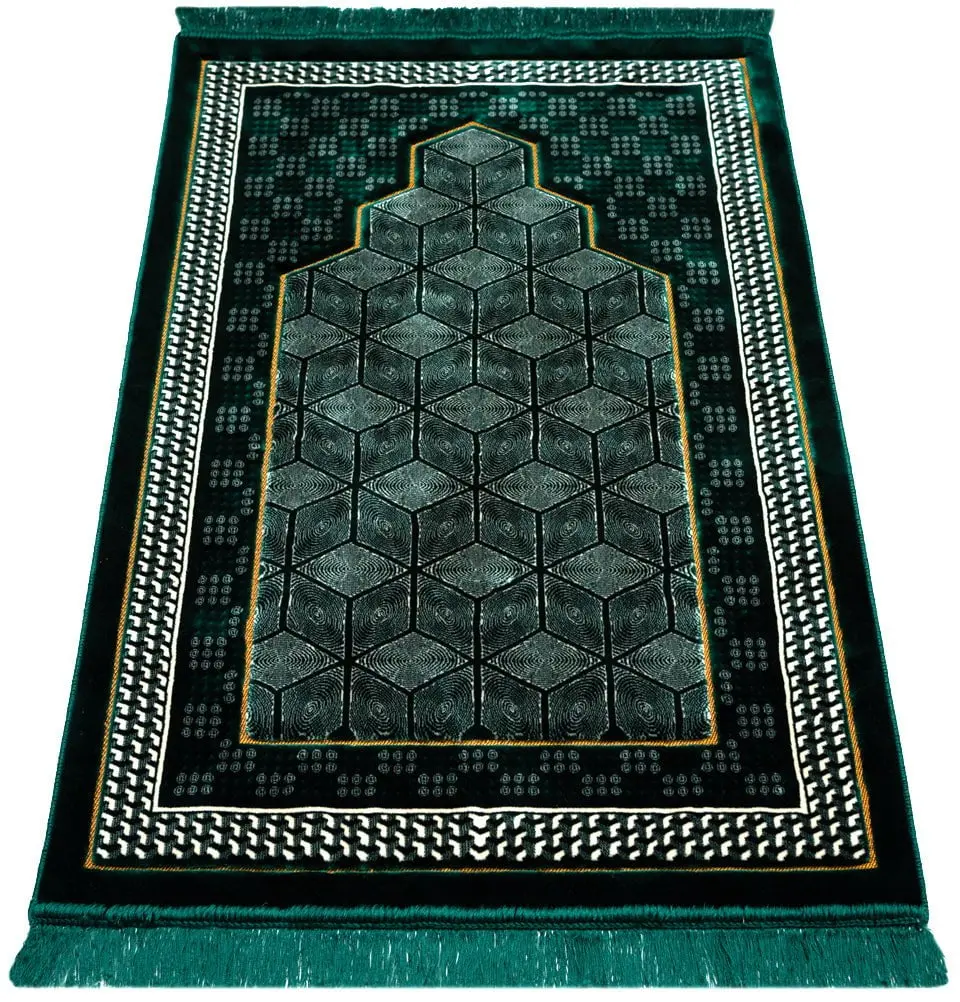 Double Plush Wide Extra Large Prayer Rug - Geometric Noor Green