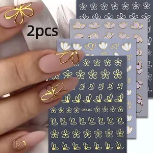 2 hot stamping petal nail stickers -3D five petal flower hollow flower three petal nail stickers - spring and summer flower nail products - easy to stick - suitable for nail design
