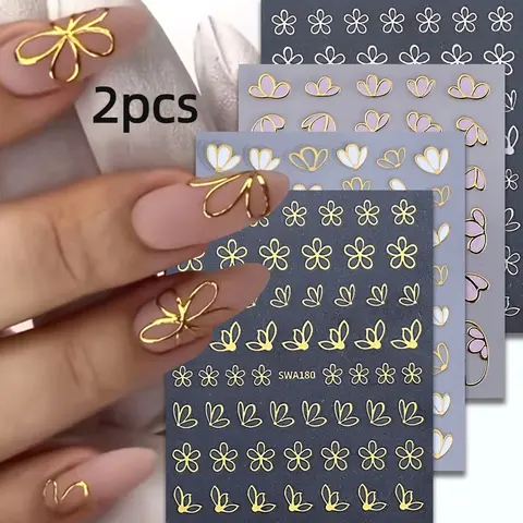 2 hot stamping petal nail stickers -3D five petal flower hollow flower three petal nail stickers - spring and summer flower nail products - easy to stick - suitable for nail design