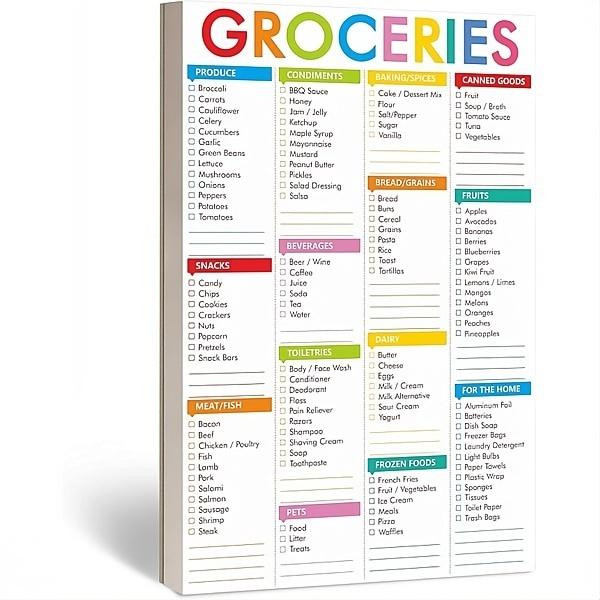 90 Sheets Fastcheck Grocery List Magnet Pad, 110 Printed Common Food for Fridge and Blank Grocery Shopping Spaces for Home. Size 6”x 9”