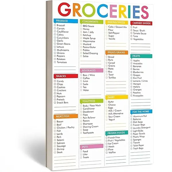 90 Sheets Fastcheck Grocery List Magnet Pad, 110 Printed Common Food for Fridge and Blank Grocery Shopping Spaces for Home. Size 6”x 9”