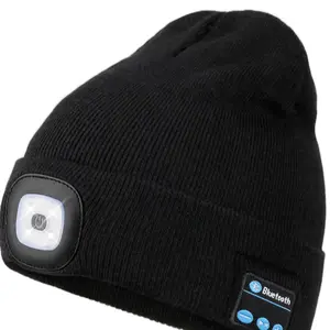 Bluetooth Beanie with LED Headlight, Removable Speakers, USB Rechargeable, Ultra-Soft Acrylic Blend Material, Unisex, Versatile for Winter Activities warm