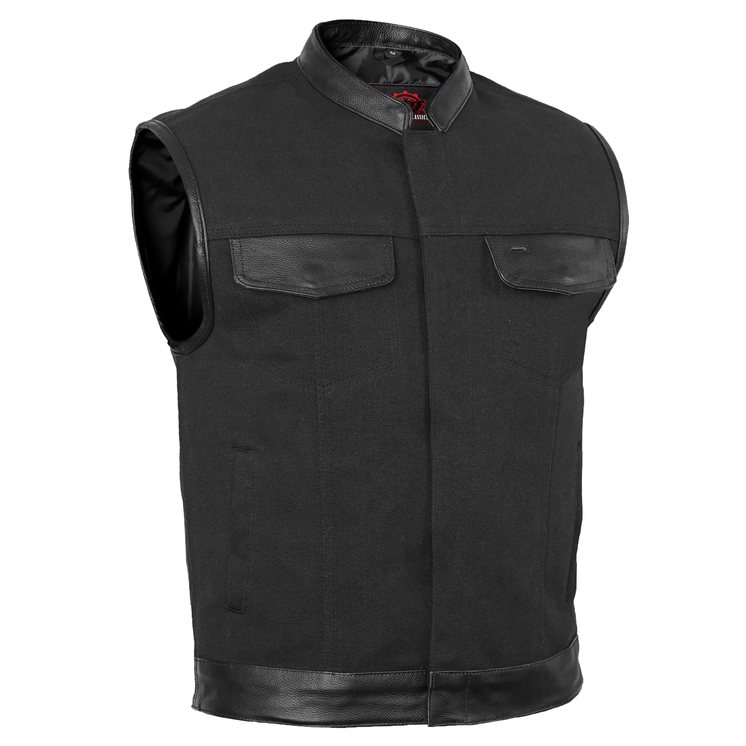 Canvas Material Single Back Panel Concealment Vest W/Leather Tr