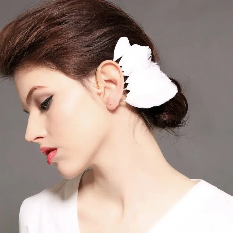 Bohemia Tribal Fashion Jewelry •White Black Feather Ear Cuff Earring •Parties
