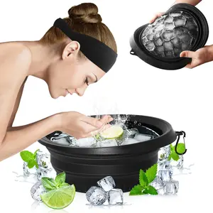 Foldable Ice Bowl with Built-In Ice Tray – Silicone Facial Ice Bath for Shrinking Pores, Boosting Circulation, Cold Plunge Skincare Gift for Men & Women (Black)
