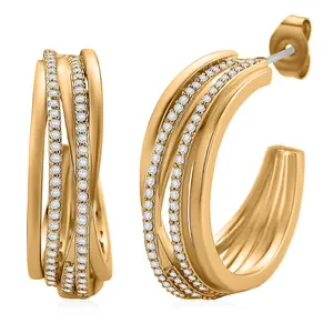Shop LC Cubic Zirconia Hoop Earrings in Goldtone