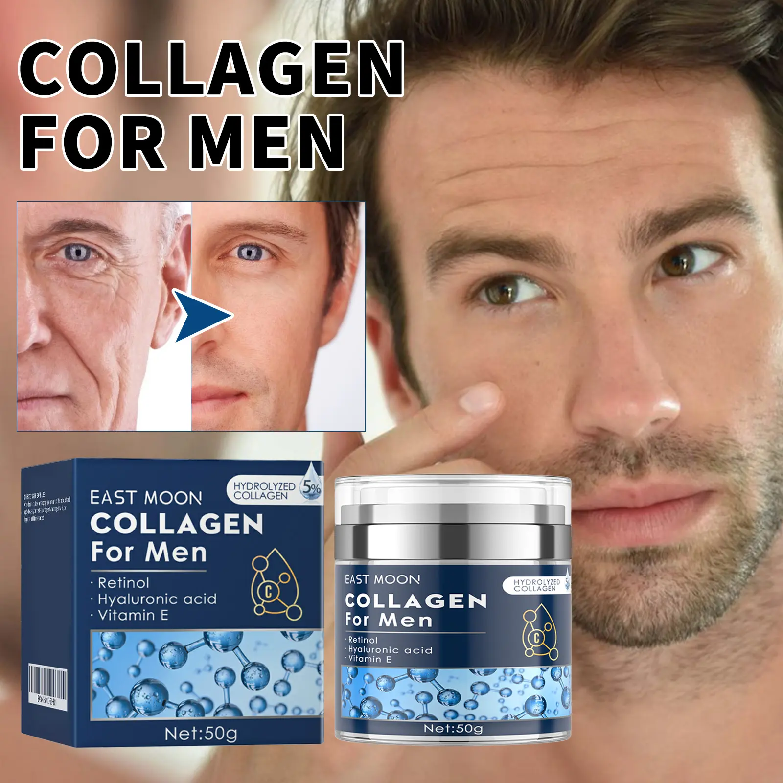 East Moon Men's Retinol Face Cream - Hydrating Hyaluronic Skincare for Adults, Lightens Fine Lines, Firms, Lifts and Restores Skin Moisture Moisturize Smoother Moisturizer Moisturizing