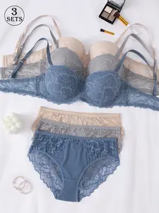 3 sets lace bra and panty set for women supportive underwire lift shaping curves soft breathable bra supportivebra blackfriday tiktokshopblackfriday