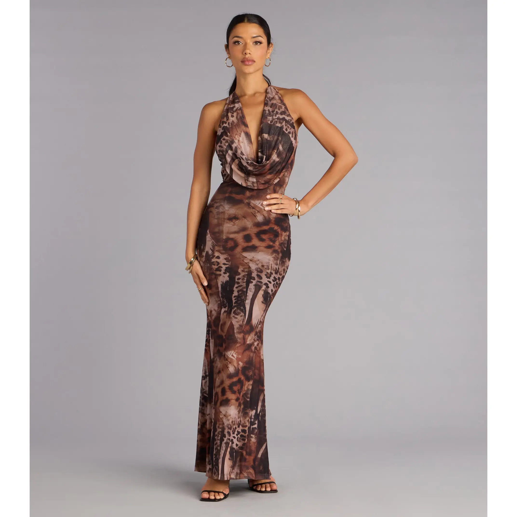 Bold And Sleek Abstract Animal Print Maxi Dress
