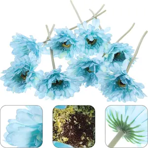 6pcs Blue Artificial Gerbera Daisies with Stems, Lifelike Faux Flowers for Wedding, Home Decorative Supplies Ivory Real Touch Rose Bouquet Realistic Long