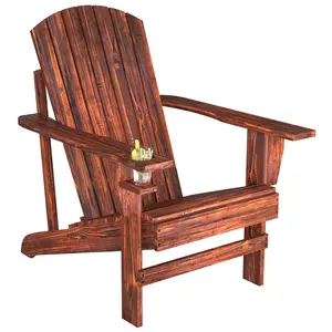 Brown Oversized Classic Log Lounge Bench - Outdoor Heavy-Duty Solid Wood Fire Pit Porch Seating, Built-in Cupholder, Extra-Wide Seat for 2-3 Persons, Rustic Charm, Ideal for Garden, Backyard