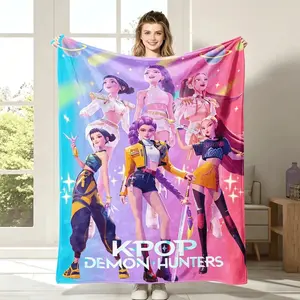 Whimsical Stuff K Pop Demon Hunters Huntrix Rumi Mira Zoey Flannel Blanket Kids Blanket Adult Blanket Girl Squad Anime Concert Print Soft Lightweight Cozy Throw For Girls Boys Teens Bed Sofa Dorm Blind Box Action Figures Fans Gift