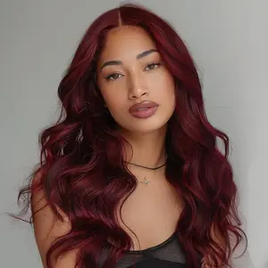 Burgundy Wig for Women Long Wavy Red Wig Middle Part 26 Inch Wigs Heat Resistant Synthetic Wig for Daily Use Party ,Cosplay . small lace front super sale hairstyle curly hair leticia fiber material gorgeous fashion fluffy wig comfortable hairpiece