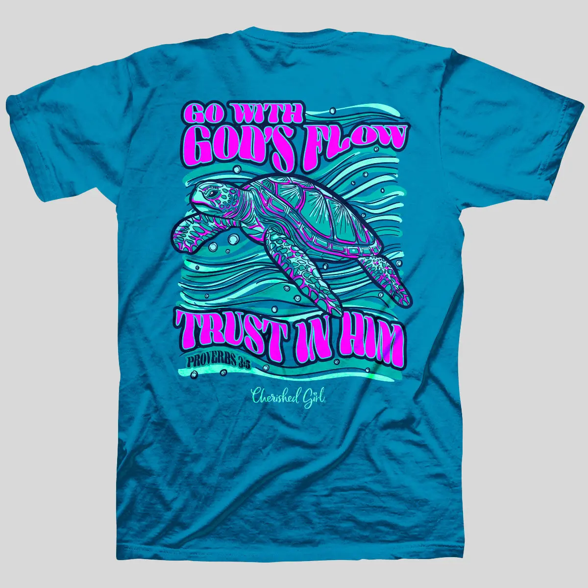 Women's Graphic T-Shirt with Faith-Based Turtle Print, 100% Cotton Short Sleeve Inspirational Top for Everyday Wear, Shortsleeve, Tshirt, Fit, Girl, Round Neck, Trust Turtle Graphic