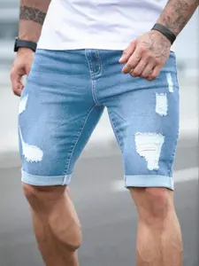 Men's Ripped Short Jeans , Regular Fit Casual Fashion Comfy Breathable Denim Shorts for Daily Outdoor Wear, Men's Bottoms for Summer