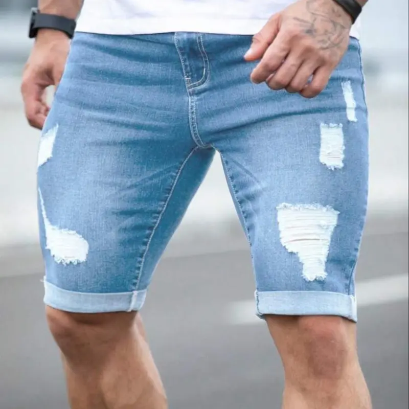 Men's Ripped Short Jeans, Regular Fit Casual Streetwear, Breathable Denim Pocket Shorts for Daily Outdoor Wear, Men's Summer Bottoms, Clothing