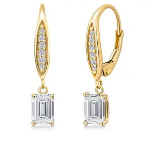 Gem Stone King 6X4MM Emerald Cut Gemstone Birhtstone and Lab Grown Diamond Leverback Dangle Earrings for Women in 10K Yellow Gold | Fine Jewelry Gifts for Her Mom Women Wife