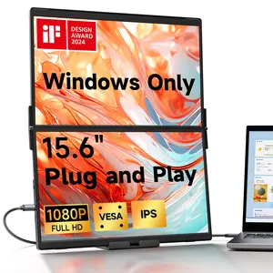 JSAUX FlipGo Lite 15.6" IPS Dual Stacked Portable Monitor, 1080P FHD Laptop Screen Extender with Built-in HUB, Magnetic Design, Single Cable for Triple Monitor Setup (Windows only)