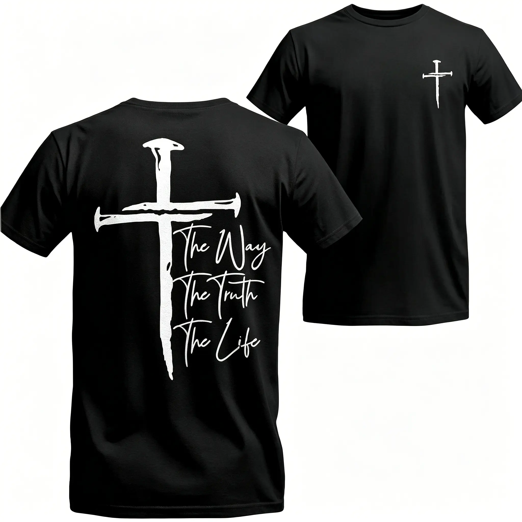 The Way, The Truth, The Life T-Shirt - Bold Cross Design with Inspirational Scripture, Relaxed Fit, Short Sleeve, Machine Washable - Menswear, Christian Apparelfect Gift Classic