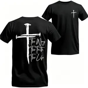 The Way, The Truth, The Life T-Shirt - Bold Cross Design with Inspirational Scripture, Relaxed Fit, Short Sleeve, Machine Washable - Menswear, Christian Apparelfect Gift Classic Cotton-containing