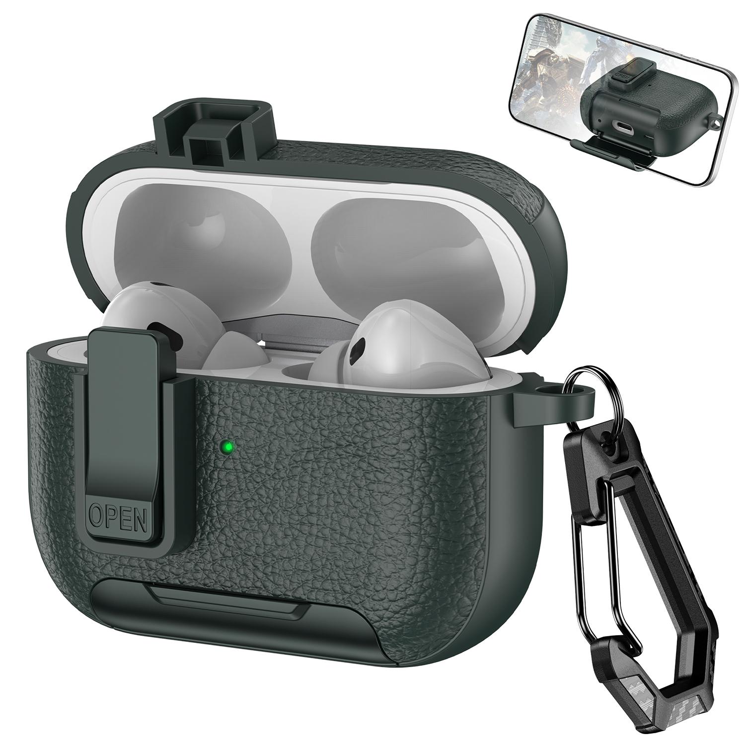 with Safety Lock Case For Apple For  for AirPods 4 / 3 / 2 / 1 for AirPods Pro 3 / Pro2 / Pro For Airpod Earbuds Headset Earphones Headphones Protective case Carabiner Anti-Drop Matte PU-Leather Audio Shockproof Cover Summer Decoration Accessories Durable