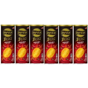 6pc Leshi potato chips, 2 flavors, seaweed+Chili potato chips, portable snacks for ball games, parties, camping trips and outings, canned, 104g.
