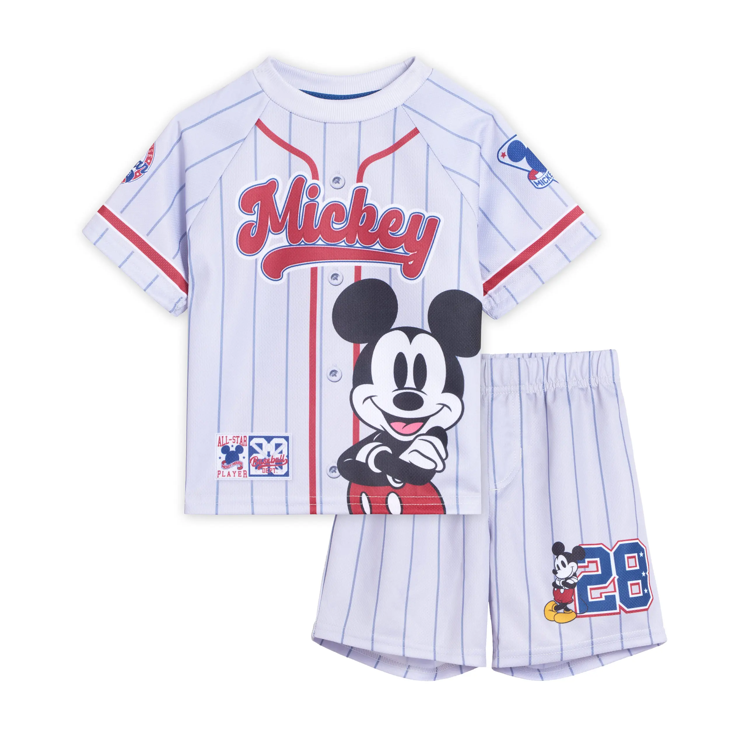 Disney Mickey Mouse Boys' Printed 2-Piece Mesh Raglan Jersey and Shorts Set Navy White Toddler to Little Kid