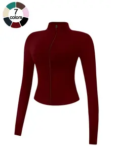 Women Zipper Sports Jacket Stand Collar Slim Fit Long Sleeve Jacket With Thumb Holes Solid Color Stretch Breathable Skin-Friendly Casual Yoga Wear Top Gym Training Outdoor Running Cycling Versatile Travel Multi-Functional Sportswear Jacket Womenswear